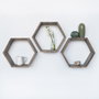 Hanah Home Hex001 Conjunto de 3 Estanterías de Pared de Madera de Abeto Color Nogal